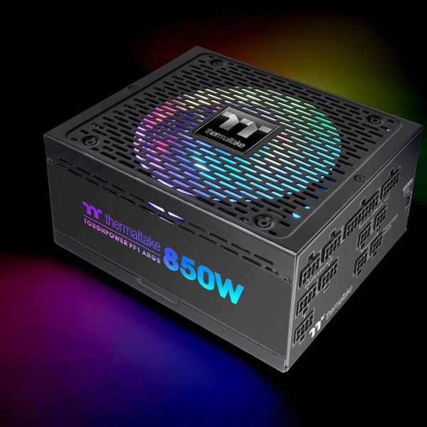 Toughpower PF1 ARGB Platinum Series (850W/1050W/1200W) is crafted using premium components and advanced technology to become the fusion of aesthetics and performance. The patented 16.8 million-color Riing Duo 14 RGB fan with 18 LEDs preinstalled helps deliver brighter and richer lighting. The meticulously designed ARGB side panels allow the light to glow through. The series supports synchronization with RGB motherboards from ASUS, GIGABYTE, msi, and ASRock for counteless illumination poossibilities. With near silent and reliable operation, the Toughpower PF1 ARGB Platinum meets and even exceeds the demanding specification of the overclocker or enthusiast PC user.